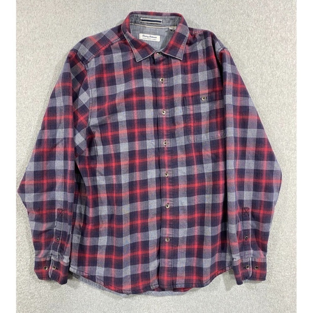 Tommy Bahama Shirt Mens LT Red Plaid Canyon Beach‎ Flannel Button Up Long Sleeve